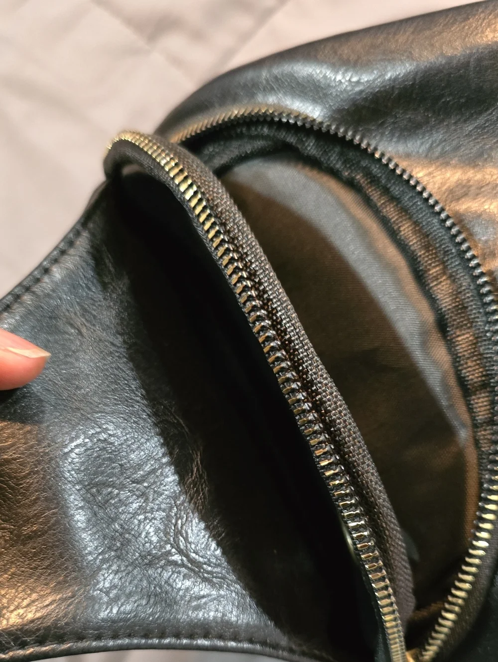Black Faux Leather Crossbody Sling Bag with Gold Hardware